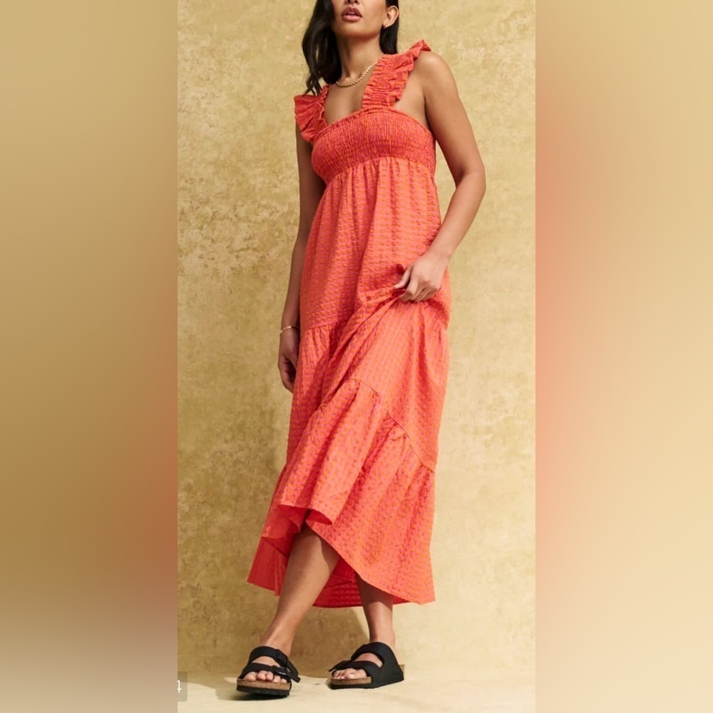 Nobody’s Child Pink & Orange Smock Maya Midi Dress